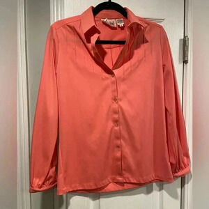 VTG Puccini Pintuck Pleated Salmon Pink Long Sleeve Collared Button Down Size 8